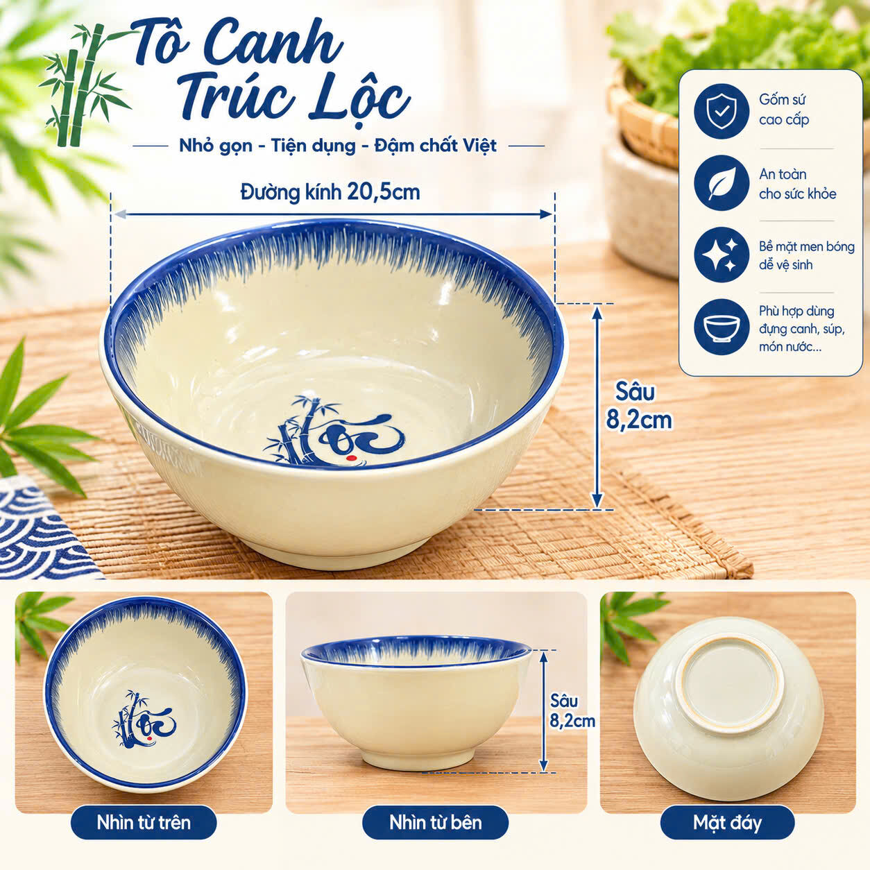 TÔ CANH TRÚC LỘC 20*8,2CM