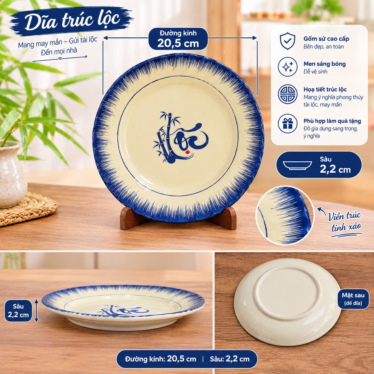 DĨA CẠN TRÚC LỘC 20*2.2CM