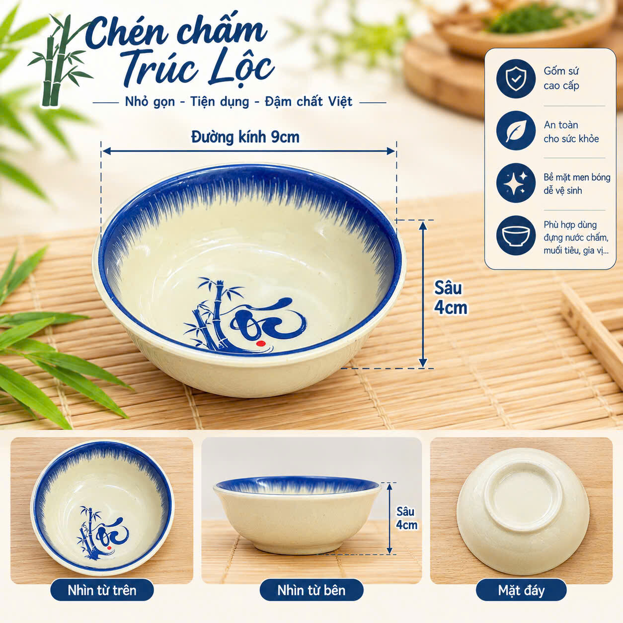 CHÉN CHẤM TRÚC LỘC 9*4CM