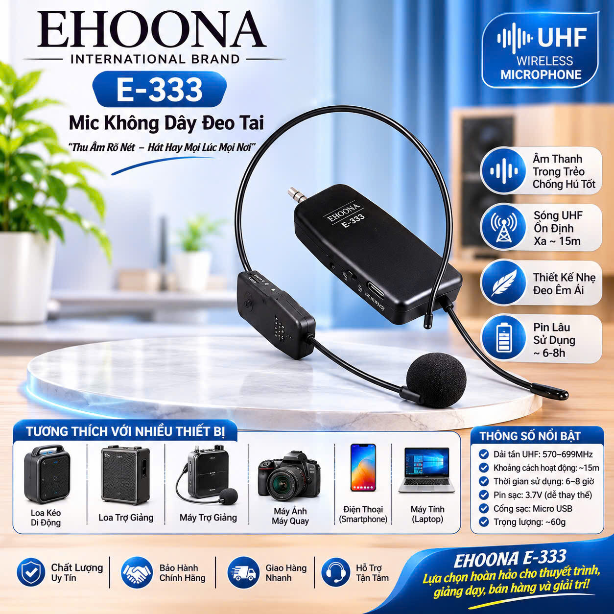 MICRO KHÔNG DÂY ĐEO TAI EHOONA E-333