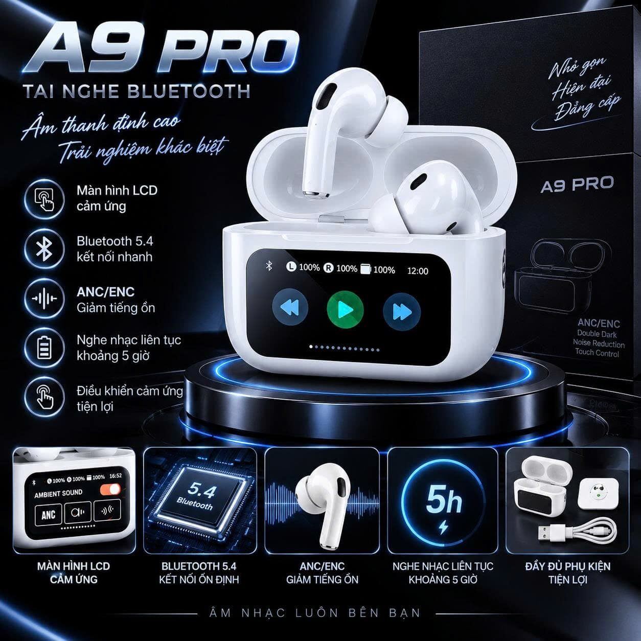 TAI NGHE BLUETOOTH A9 PRO LCD