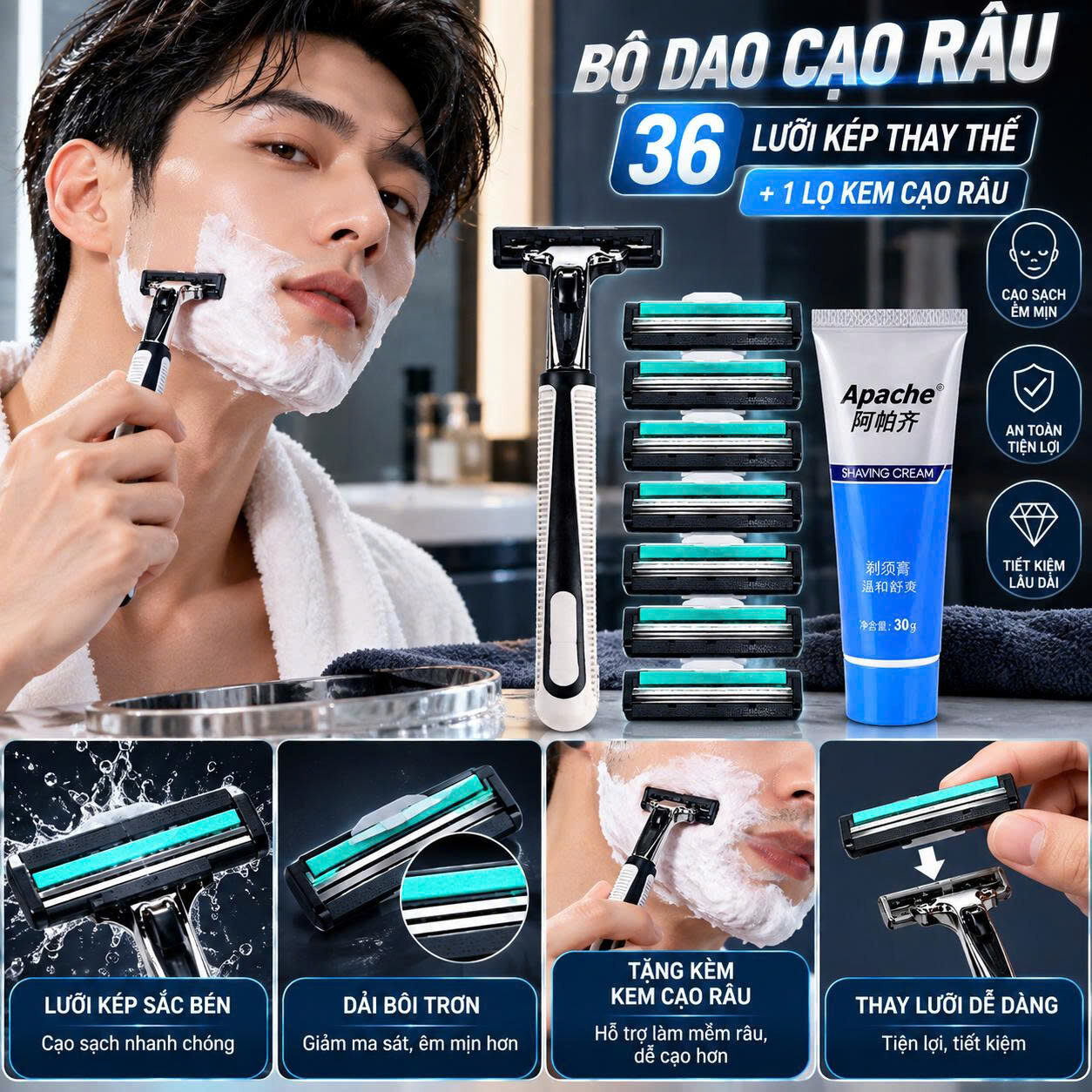 DAO CẠO RÂU 36 LƯỠI + KEM 1 DAO CẠO RÂU 36 LƯỠI + KEM