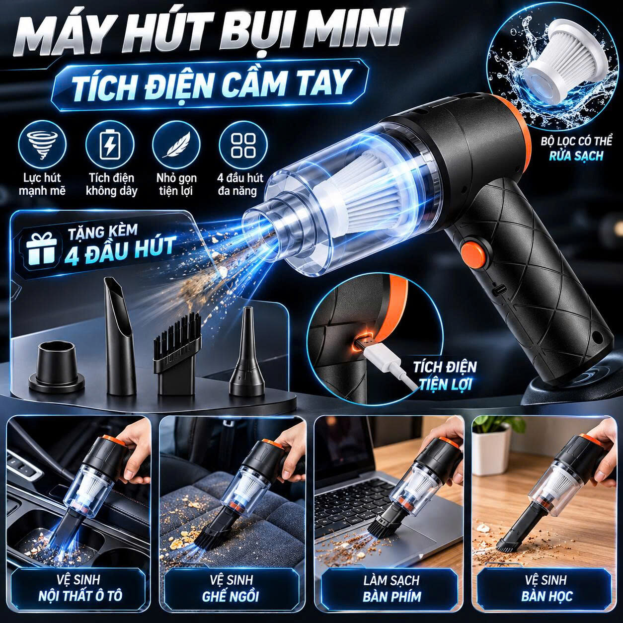 MÁY HÚT BỤI ĐA NĂNG CẦM TAY TÍCH ĐIỆN 1 MÁY HÚT BỤI ĐA NĂNG CẦM TAY TÍCH ĐIỆN