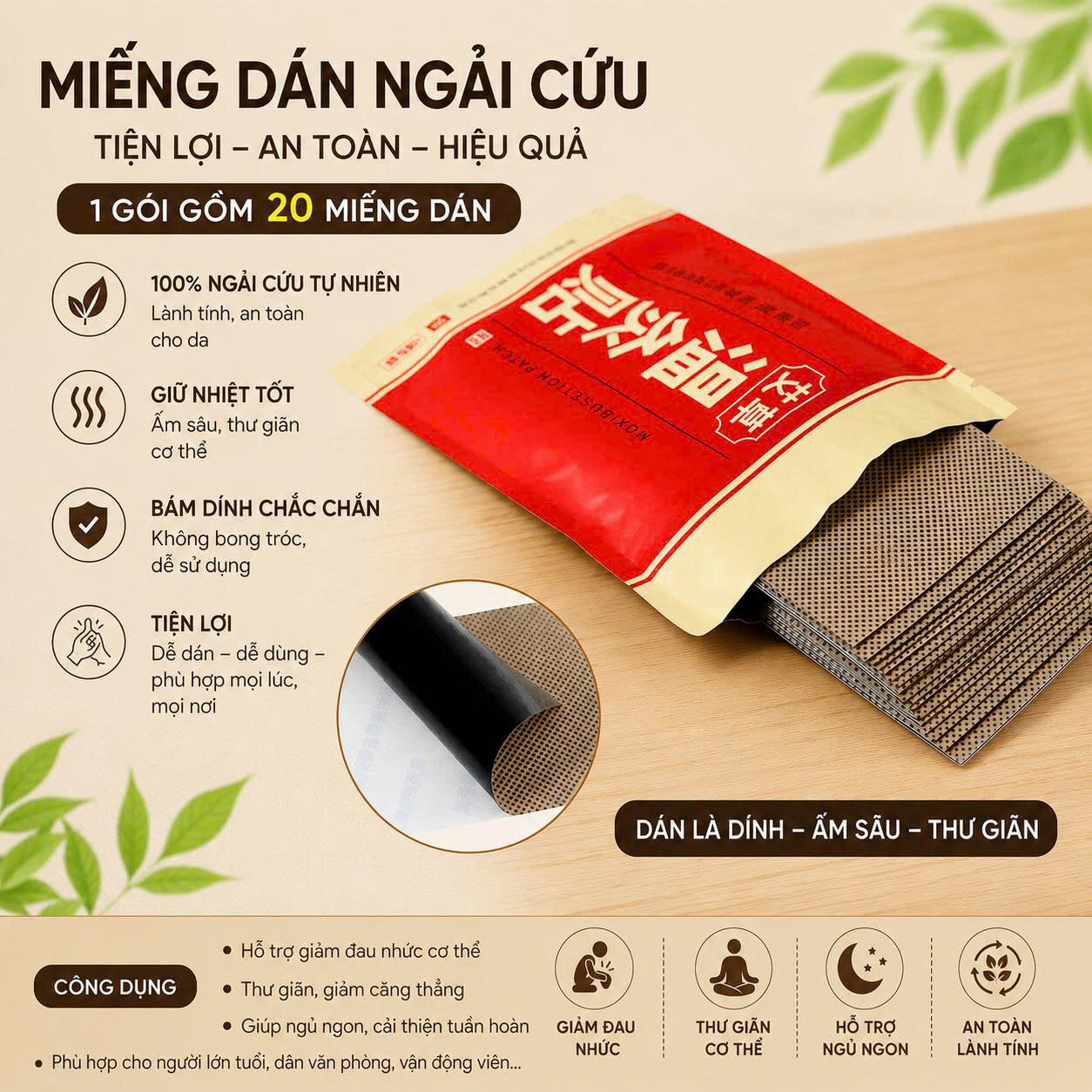 TÚI 20 MIẾNG DÁN NGÃI CỨU GIẢM ĐAU HIỆU QUẢ 1 TÚI 20 MIẾNG DÁN NGÃI CỨU GIẢM ĐAU HIỆU QUẢ