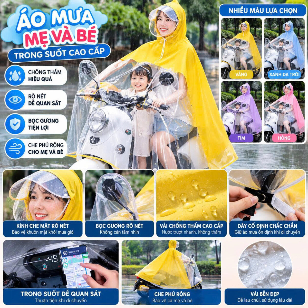 ÁO MƯA TRONG SUỐT CHO MẸ VÀ BÉ