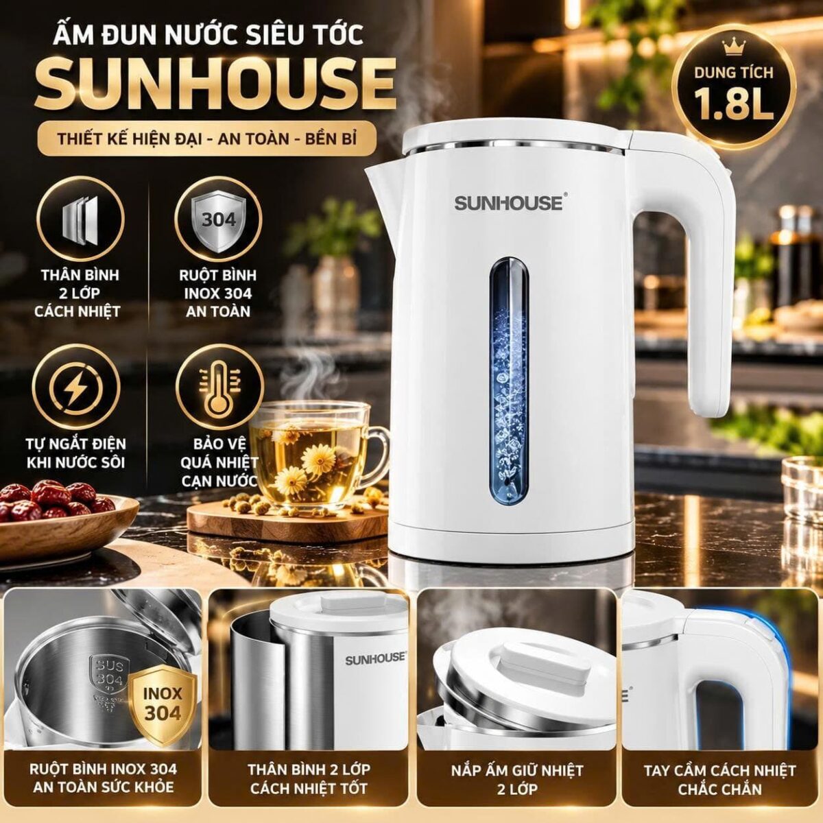ẤM ĐUN NƯỚC SIÊU TỐC SUNHOUSE SHD1351