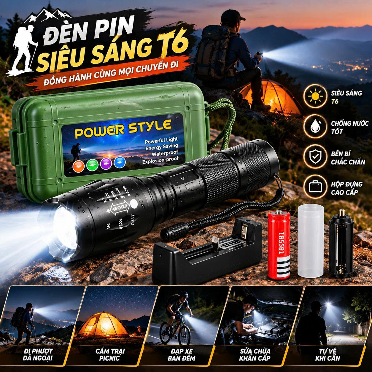 ĐÈN PIN SIÊU SÁNG T6 1 ĐÈN PIN SIÊU SÁNG T6
