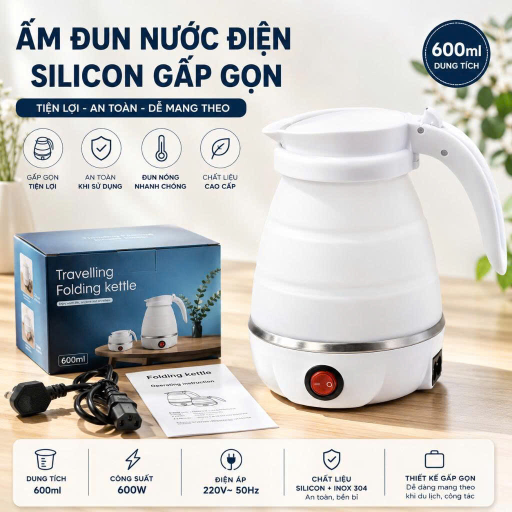 ẤM ĐUN NƯỚC SIÊU TỐC XẾP GỌN 0.6L