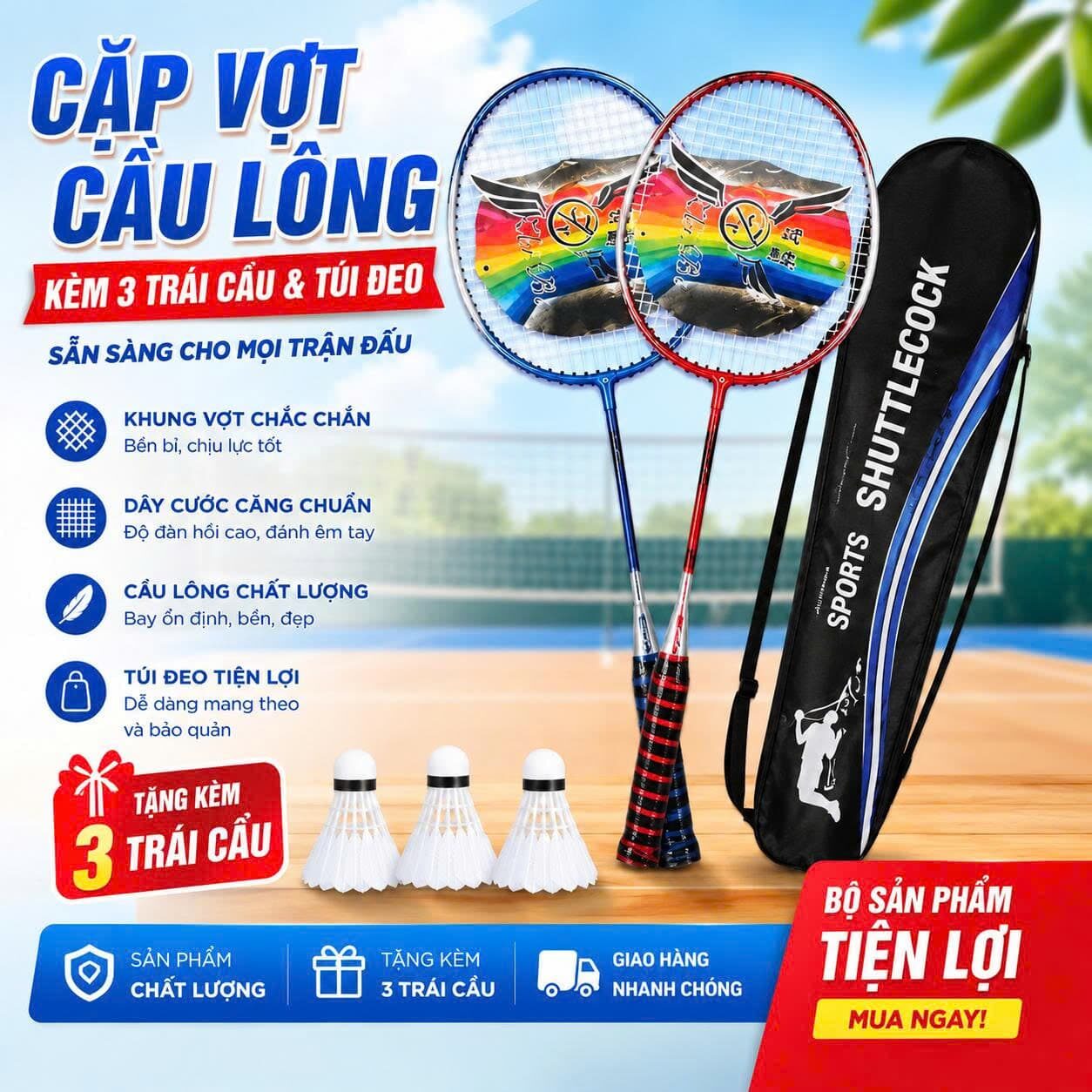 SET 2 VỢT CẦU LÔNG KÈM 3 TRÁI CẦU 1 SET 2 VỢT CẦU LÔNG KÈM 3 TRÁI CẦU
