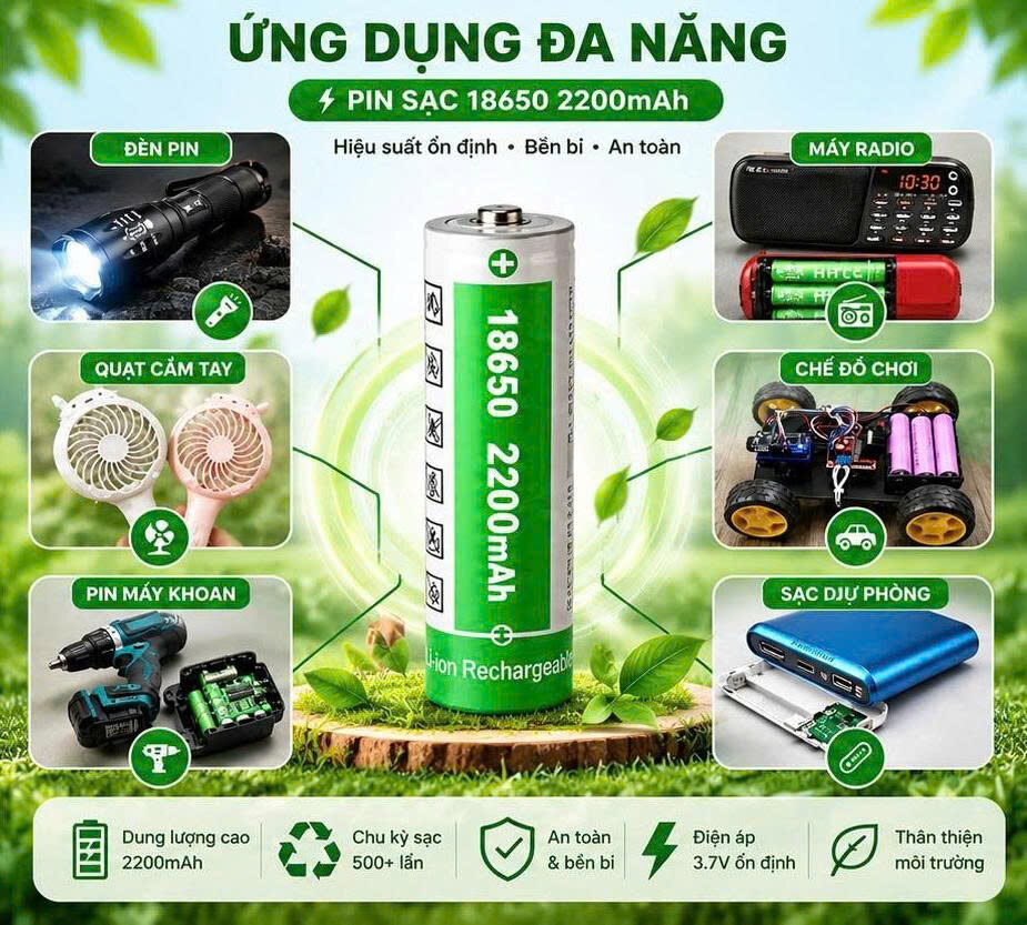 PIN SẠC HHTC 18650 2200MAH 2 PIN SẠC HHTC 18650 2200MAH - Ảnh 2