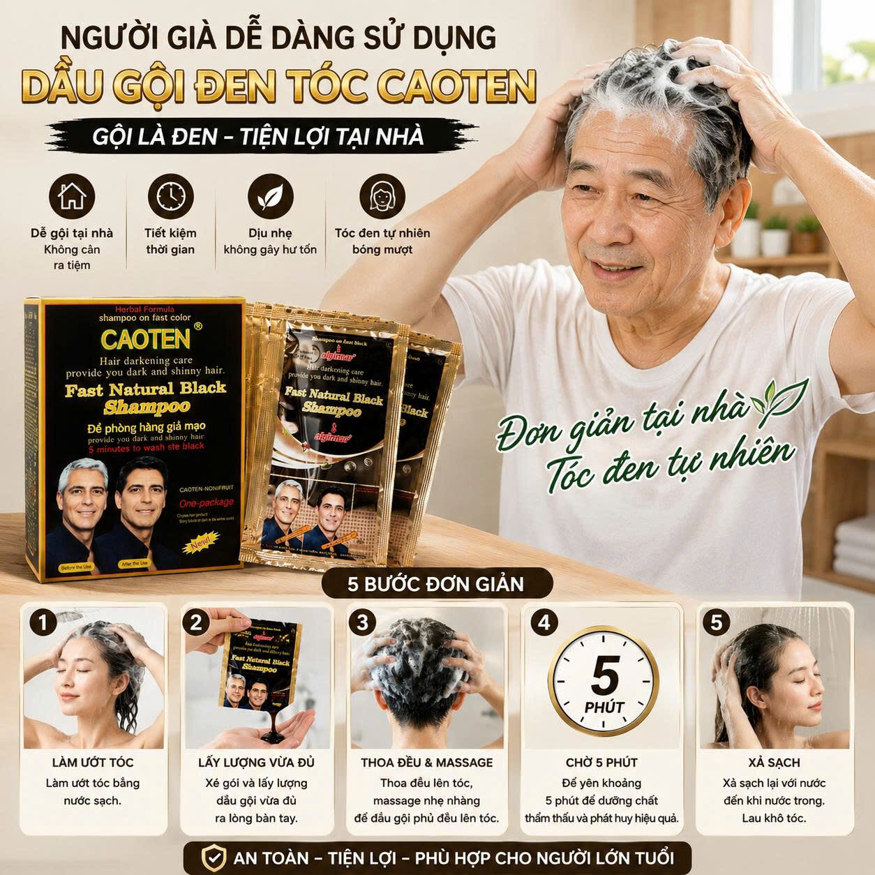 DẦU GỘI ĐEN TÓC CAOTEN (10 GÓI) 3 DẦU GỘI ĐEN TÓC CAOTEN (10 GÓI) - Ảnh 3