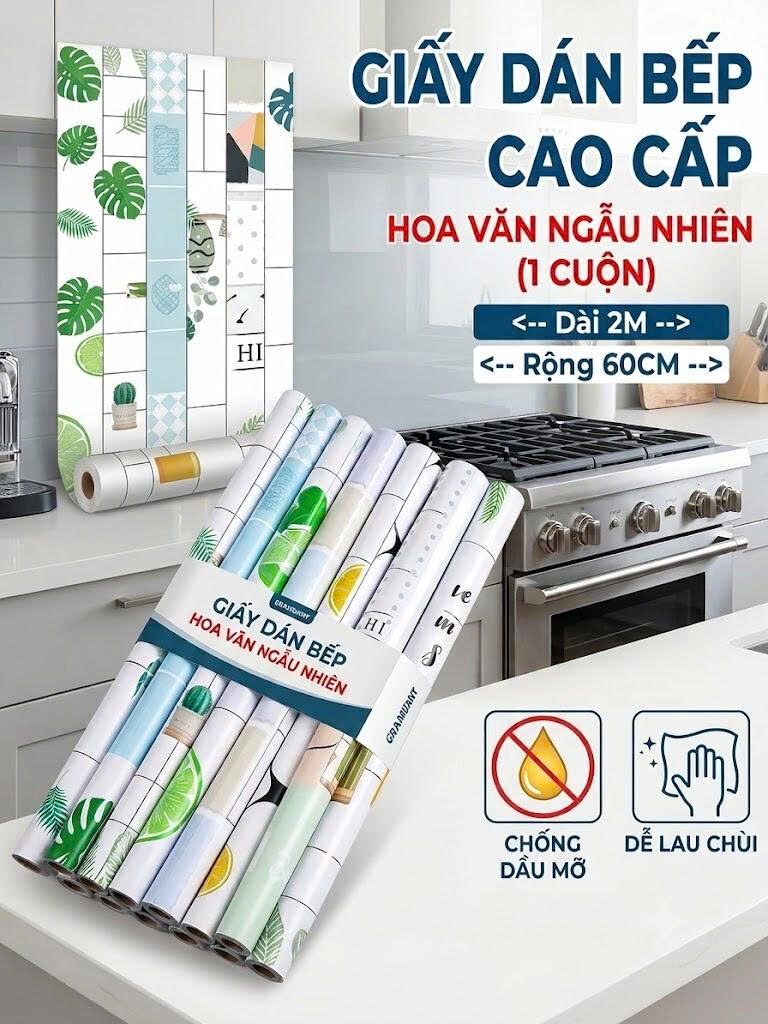 GIẤY DÁN BẾP HOA VĂN CÁCH NHIỆT CHỐNG DẦU MỠ