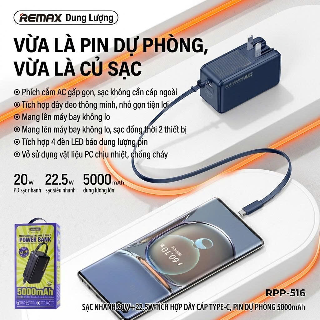 PIN DỰ PHONG REMAX RPP-516 DUNG LƯỢNG 5000MAH