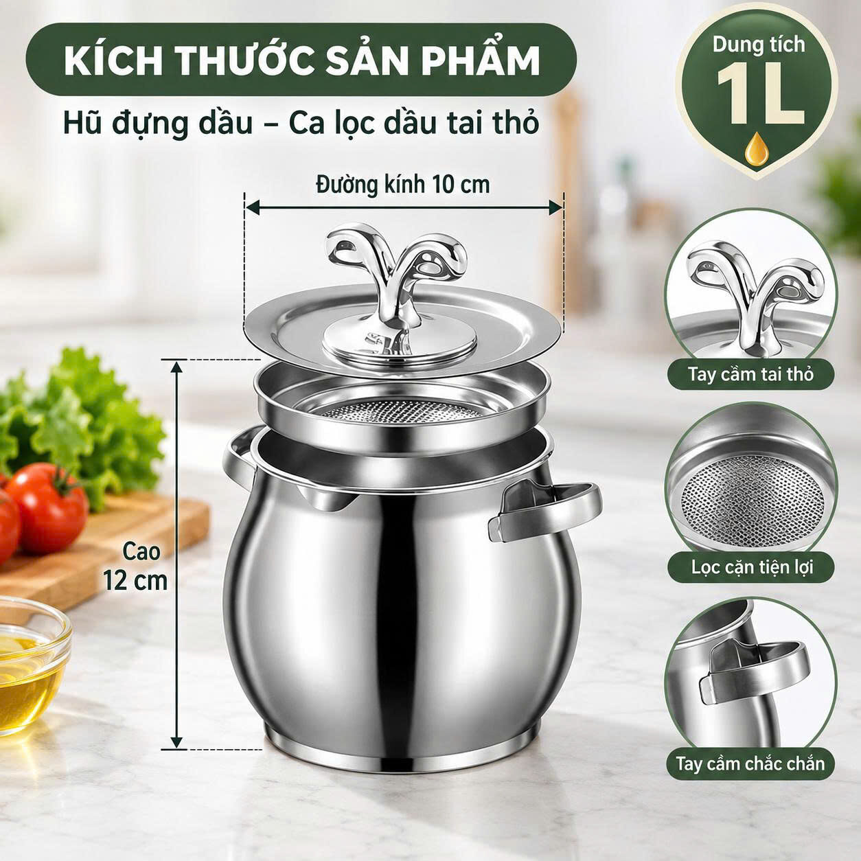 CA LỌC DẦU INOX KÈM MUỖNG TAI THỎ 2 CA LỌC DẦU INOX KÈM MUỖNG TAI THỎ - Ảnh 2
