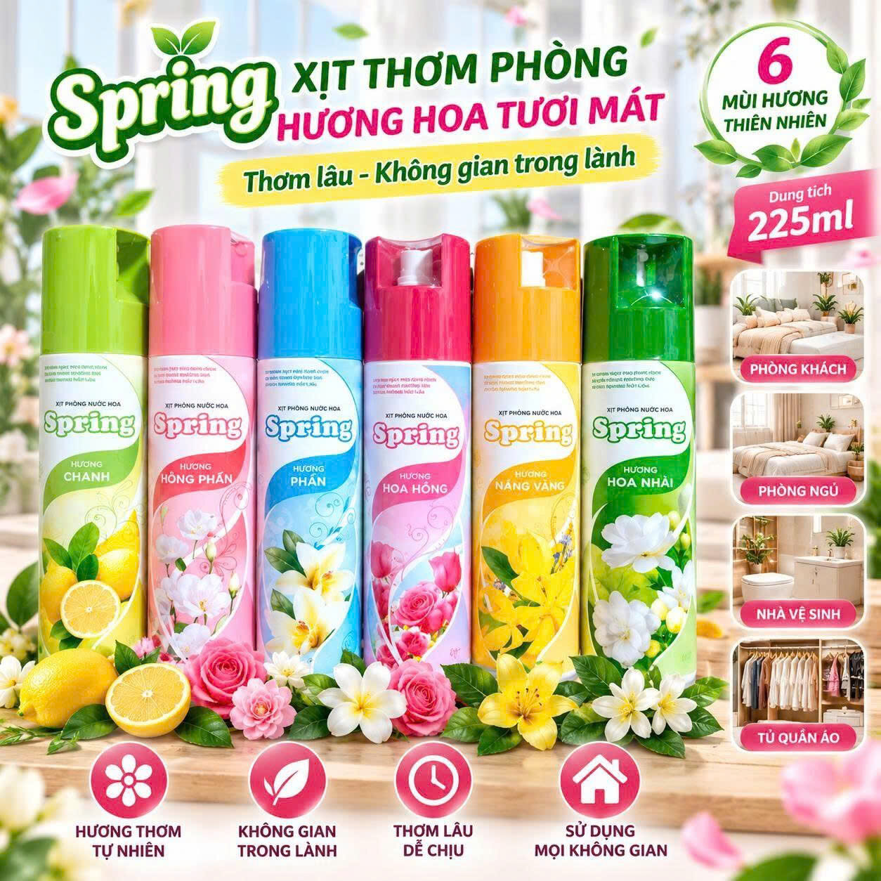XỊT PHÒNG NƯỚC HOA SPRING 225ML 1 XỊT PHÒNG NƯỚC HOA SPRING 225ML