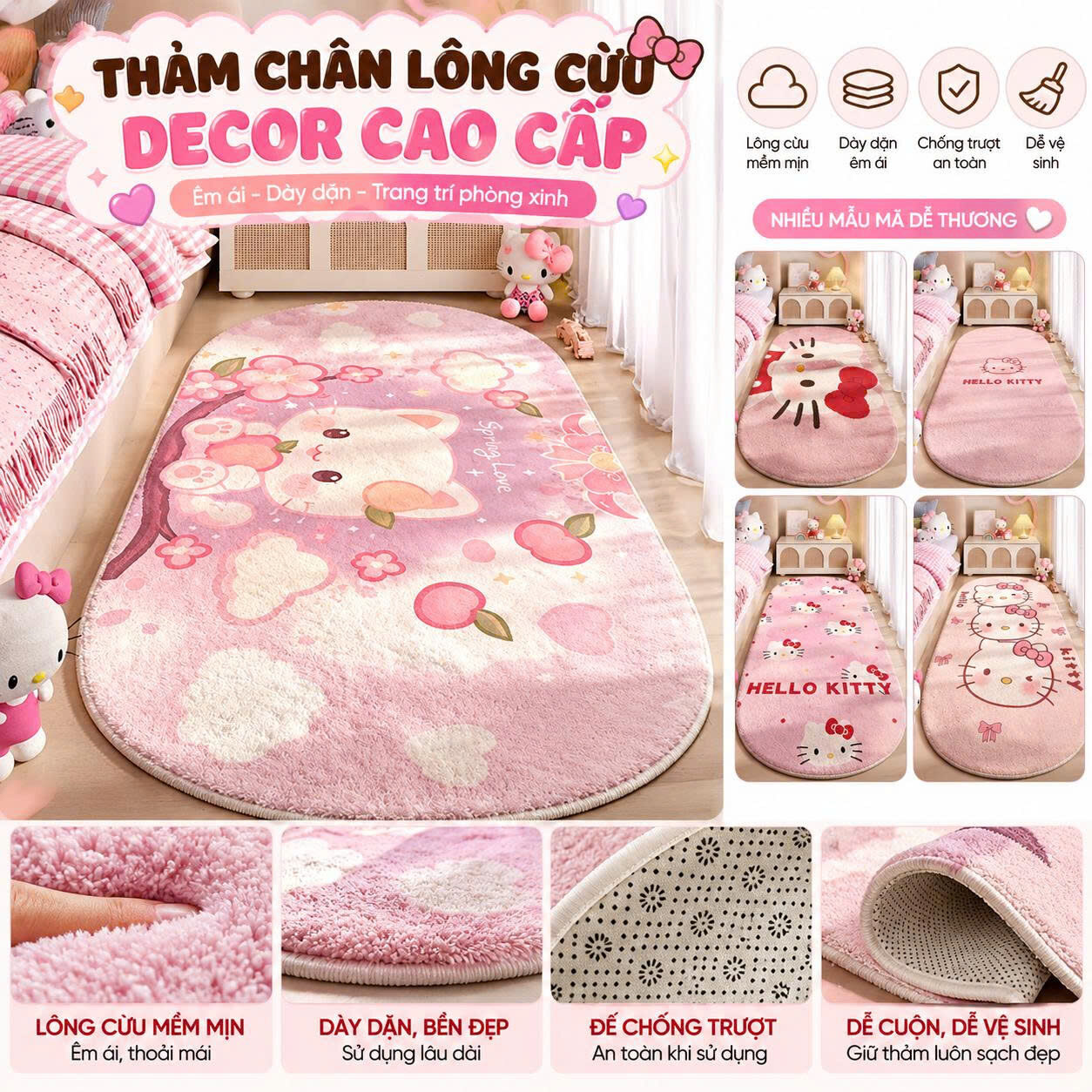 THẢM CHÂN GIƯỜNG DECOR KITTY