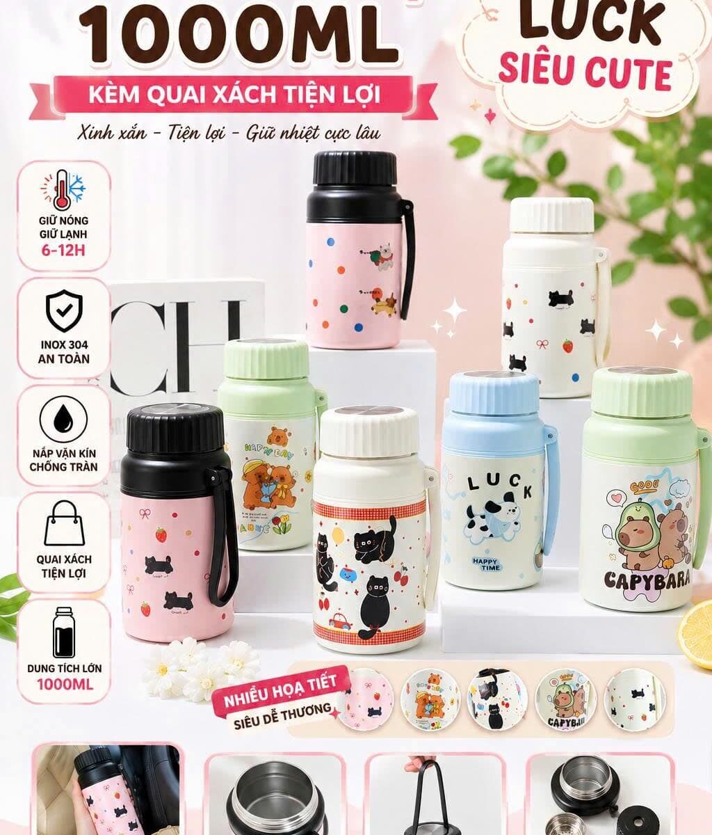 BÌNH GIỮ NHIỆT LUCKY HOẠT HÌNH 1000ML