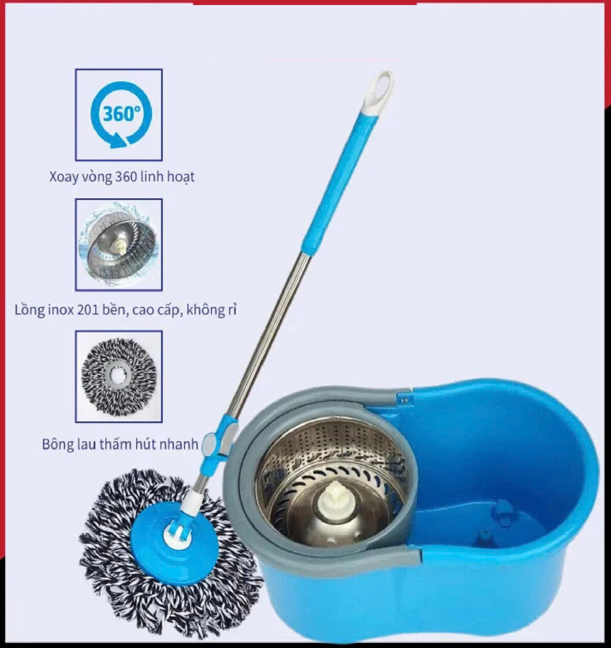 BỘ LAU NHÀ XOAY 360 LỒNG INOX 18 BỘ LAU NHÀ XOAY 360 LỒNG INOX - Ảnh 4