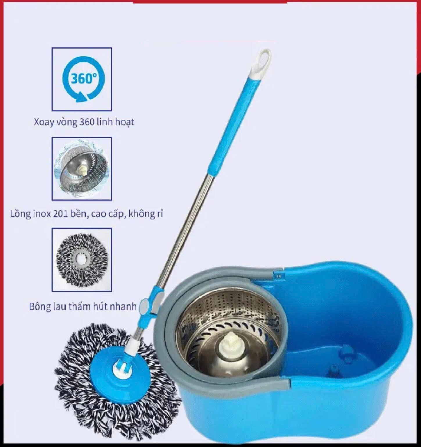 BỘ LAU NHÀ XOAY 360 LỒNG INOX 4 BỘ LAU NHÀ XOAY 360 LỒNG INOX - Ảnh 4
