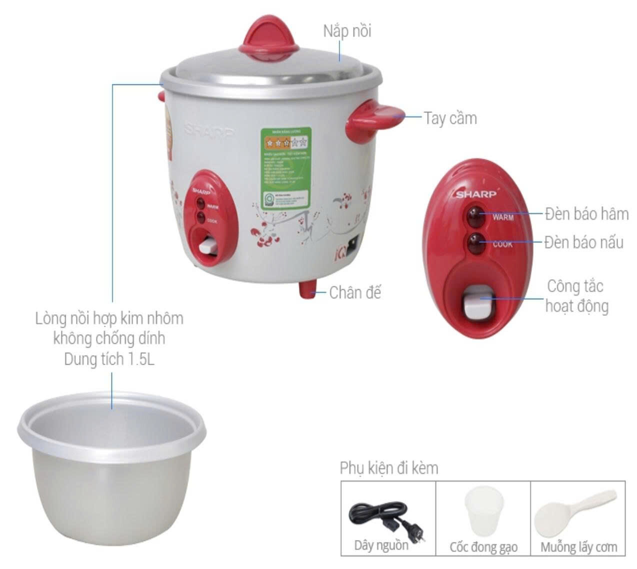 NỒI CƠM ĐIỆN SHARP NẮP RỜI 1.0L 4 NỒI CƠM ĐIỆN SHARP NẮP RỜI 1.0L - Ảnh 4