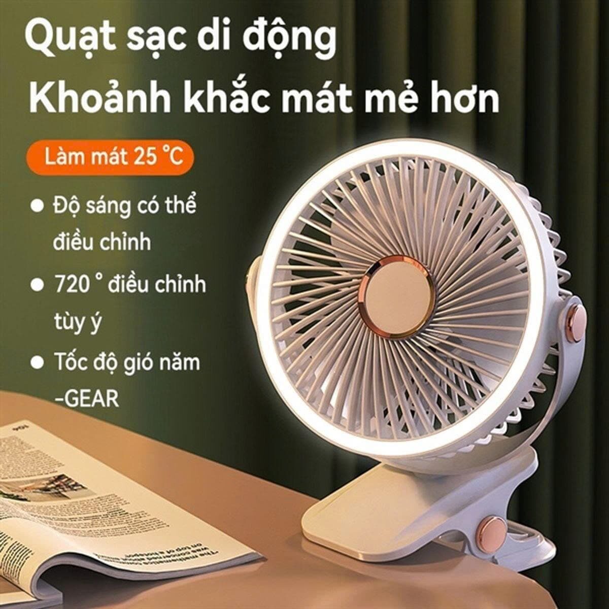 QUẠT KẸP ĐỂ BÀN TÍCH ĐIỆN F12 CÓ LED
