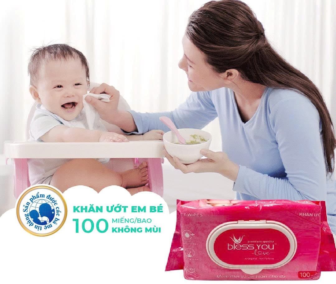 KHĂN GIẤY ƯỚT CHO BÉ BLESS YOU 100 TỜ