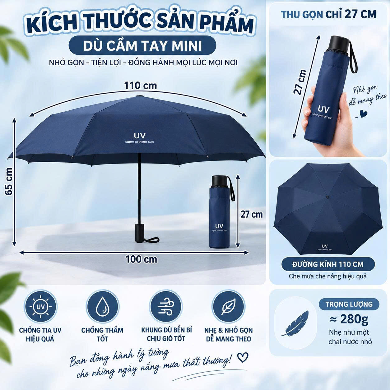 DU CẦM TAY XẾP GỌN CHỐNG TIA UV 2 DU CẦM TAY XẾP GỌN CHỐNG TIA UV - Ảnh 2