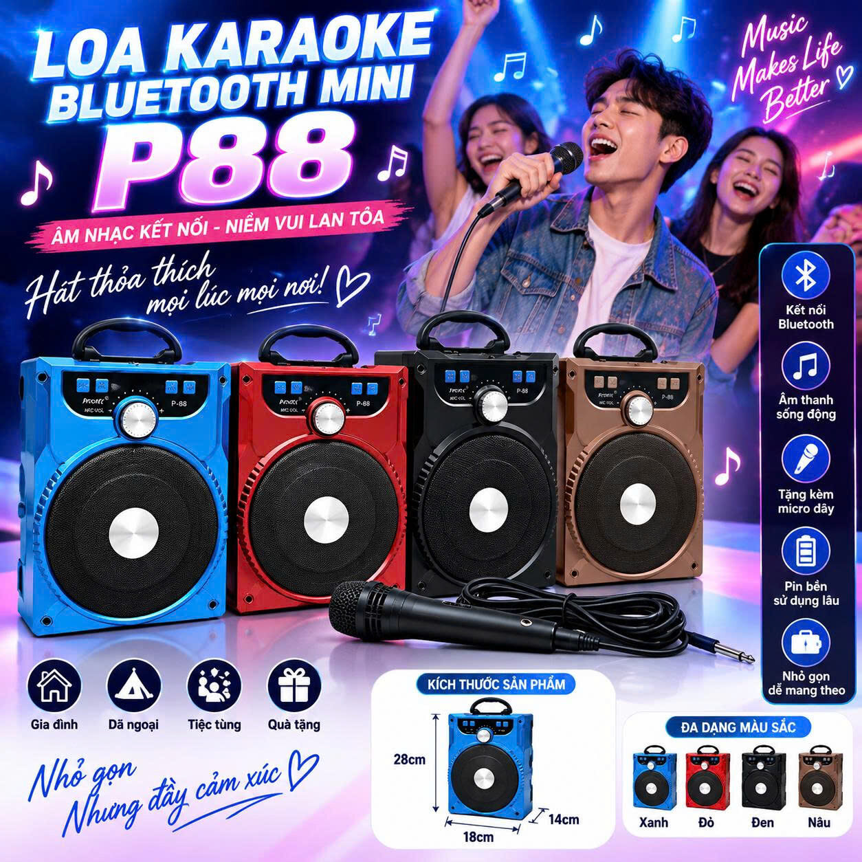 LOA BLUETOOTH P88 CÓ MICRO HÁT KARAOKE 1 LOA BLUETOOTH P88 CÓ MICRO HÁT KARAOKE