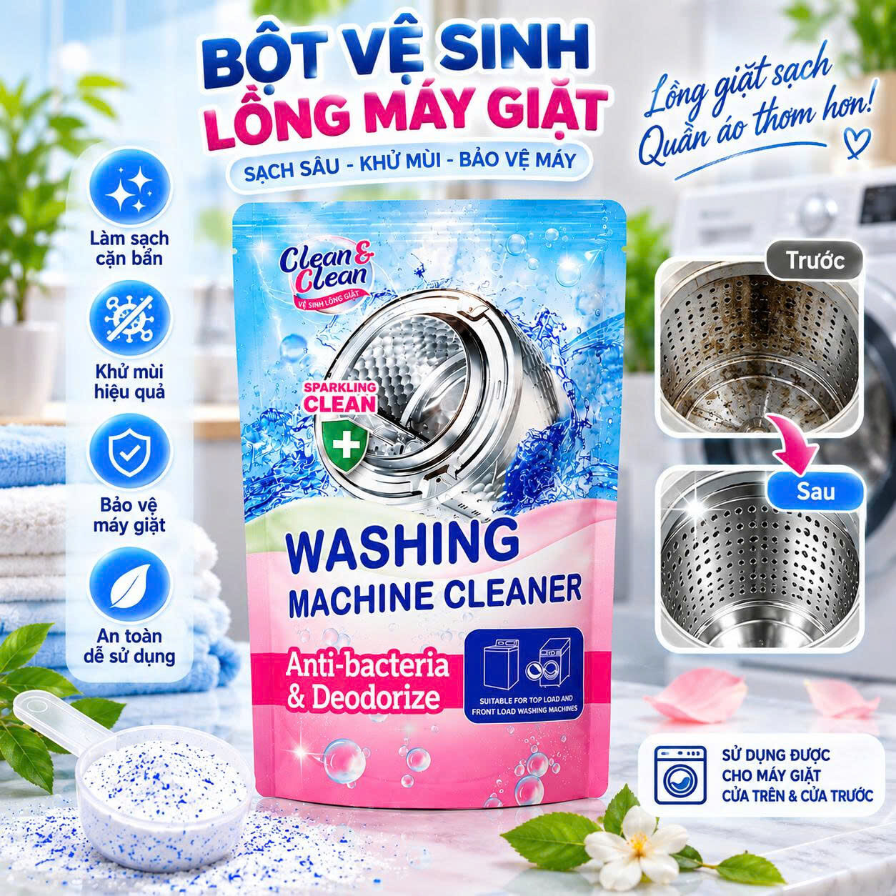BỘT TẨY VỆ SINH LỒNG MÁY GIẶT DẠNG BỊCH 300G 1 BỘT TẨY VỆ SINH LỒNG MÁY GIẶT DẠNG BỊCH 300G