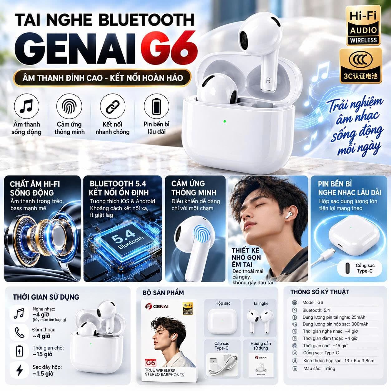 TAI NGHE BLUETOOTH GENAI G6