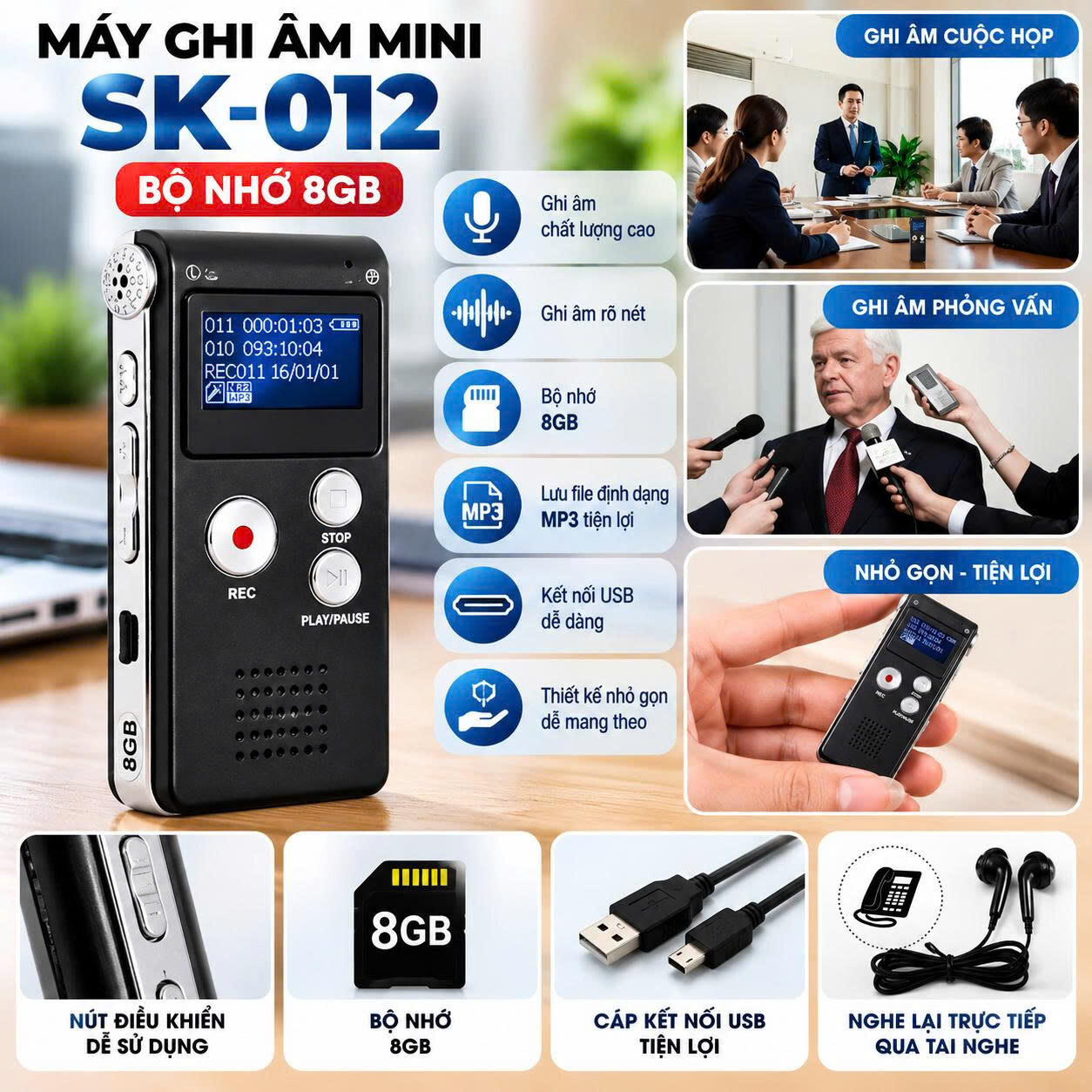 MÁY GHI ÂM CHUYÊN NGHIỆP SK-012 1 MÁY GHI ÂM CHUYÊN NGHIỆP SK-012