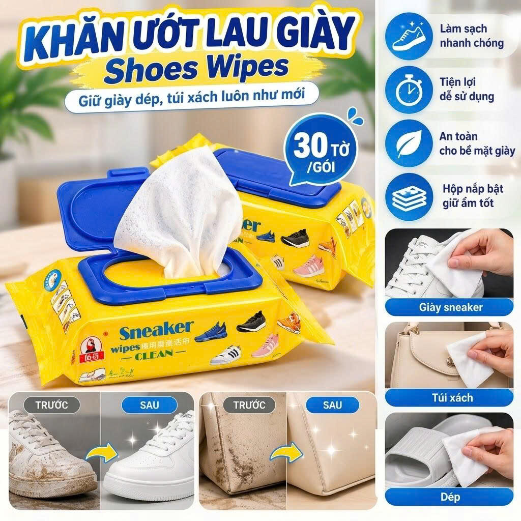 KHĂN GIẤY LAU GIÀY, TÚI XÁCH SNEAKER 30 TỜ