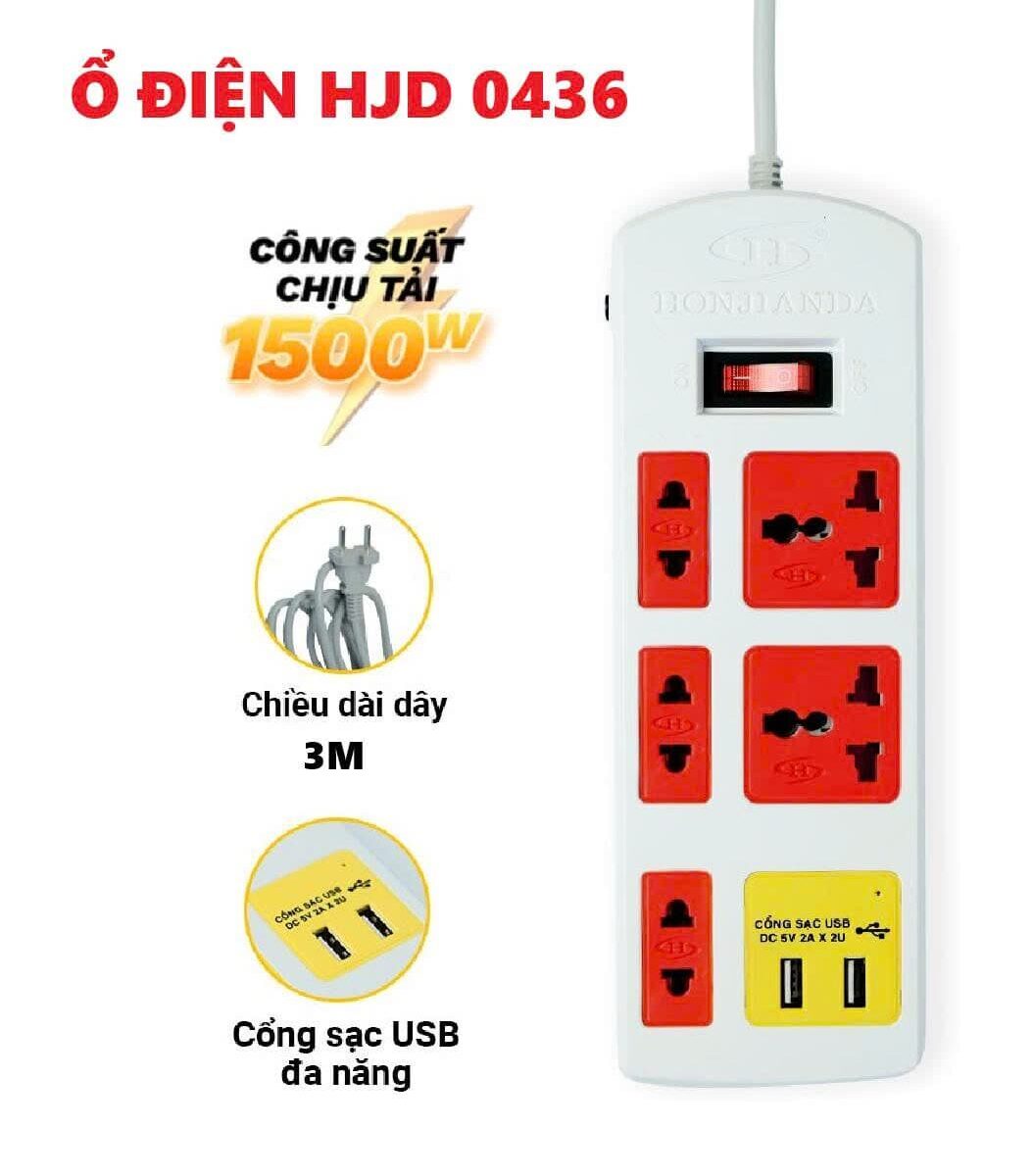 Ổ ĐIỆN ĐA NĂNG HJD 0436 1500W DÀI 3M