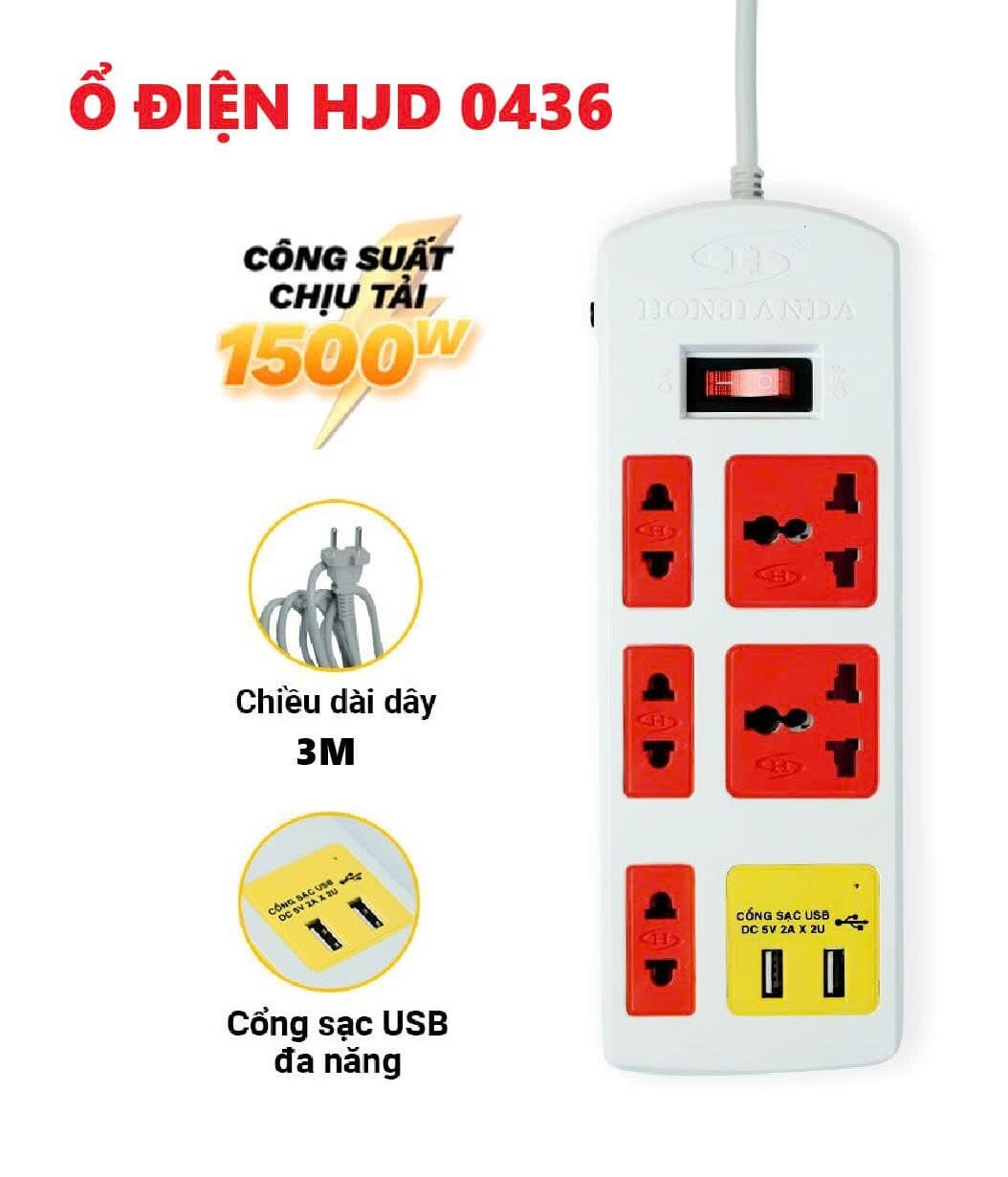 Ổ ĐIỆN ĐA NĂNG HJD 0436 1500W DÀI 3M