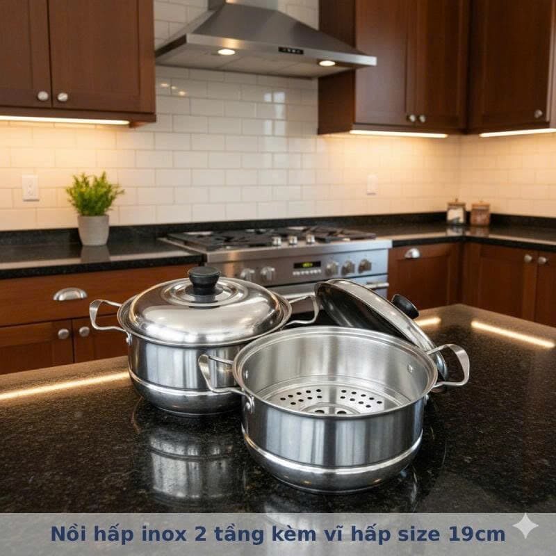 NỒI HẤP INOX SIZE 19CM CÓ VỶ HẤP BÊN TRONG 1 NỒI HẤP INOX SIZE 19CM CÓ VỶ HẤP BÊN TRONG