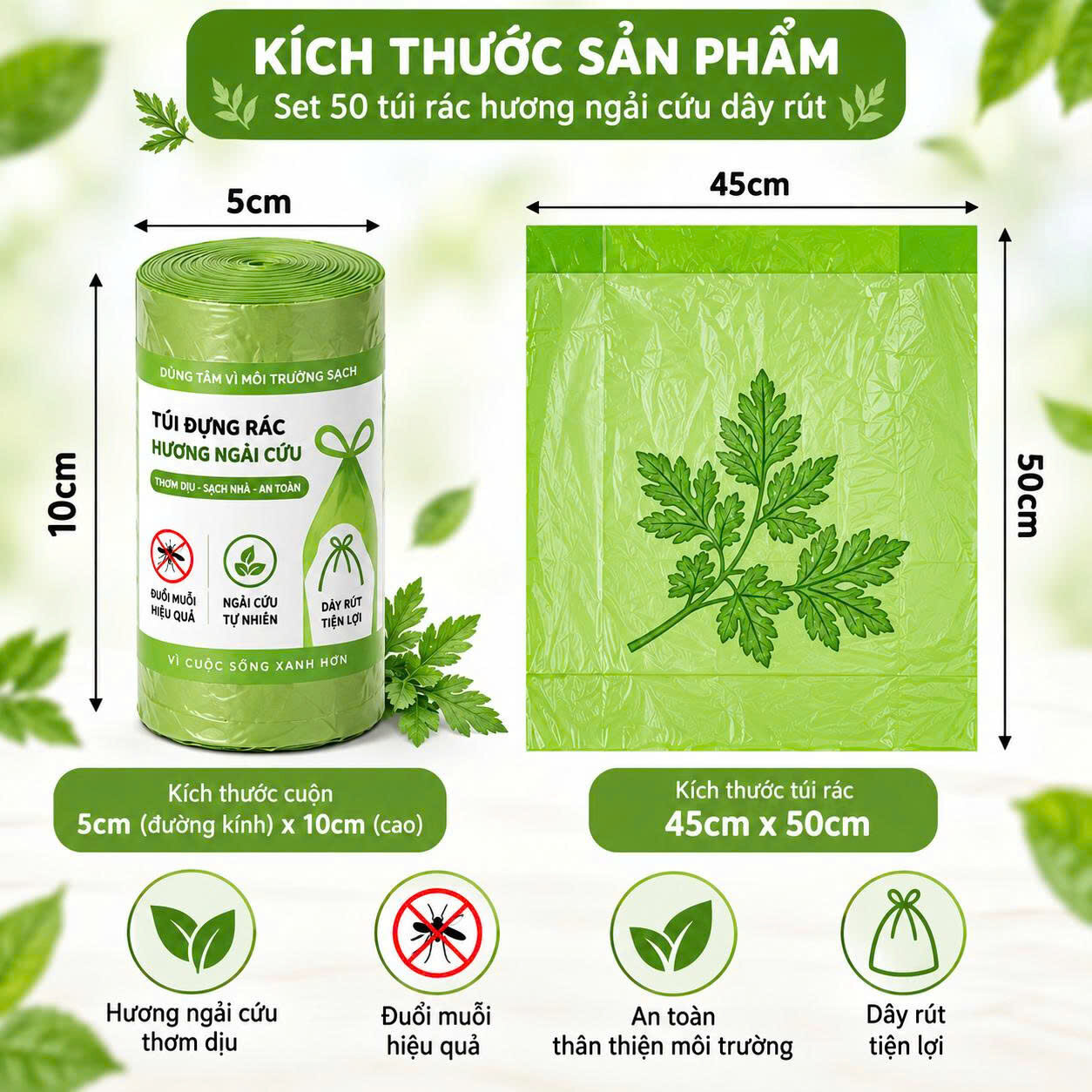 TÚI ĐỰNG RÁC RÚT DÂY ĐUỔI MUỖI HƯƠNG NGÃI CỨU 2 TÚI ĐỰNG RÁC RÚT DÂY ĐUỔI MUỖI HƯƠNG NGÃI CỨU - Ảnh 2