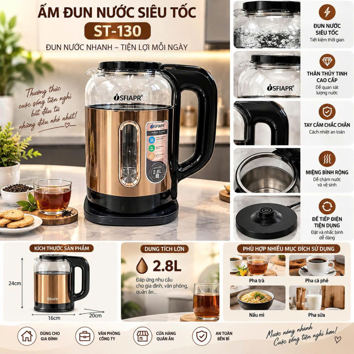 ẤM ĐUN NƯỚC SIÊU TỐC SFIAPR ST-130 (2.8L)