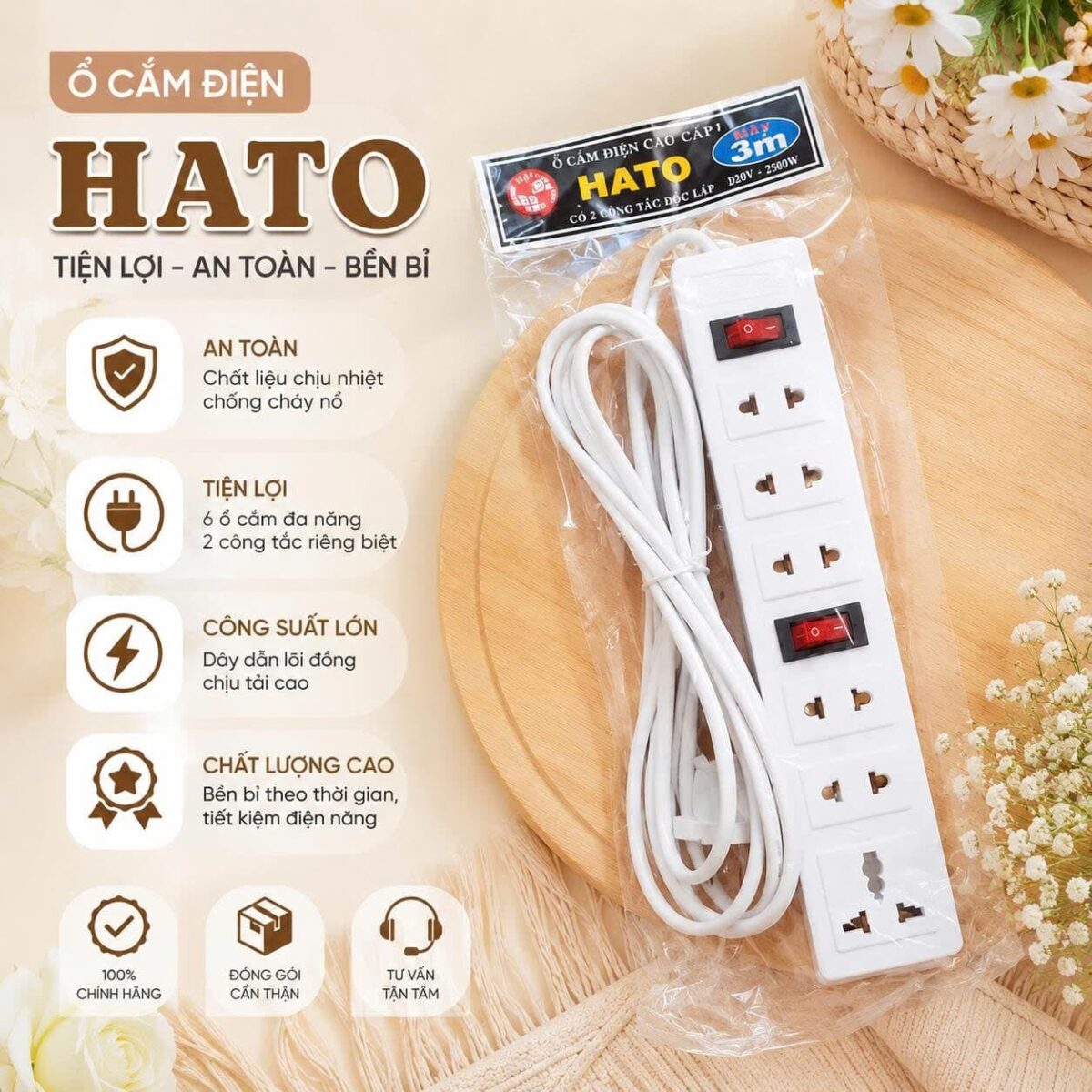 Ổ ĐIỆN 7 PHÍCH CẮM CÓ 2 CÔNG TẮC DÀI 3M