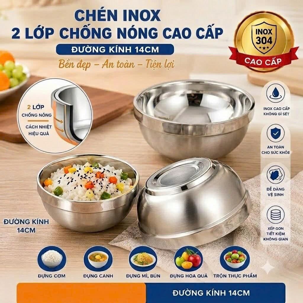 CHÉN INOX CÓ NGẤN 14CM
