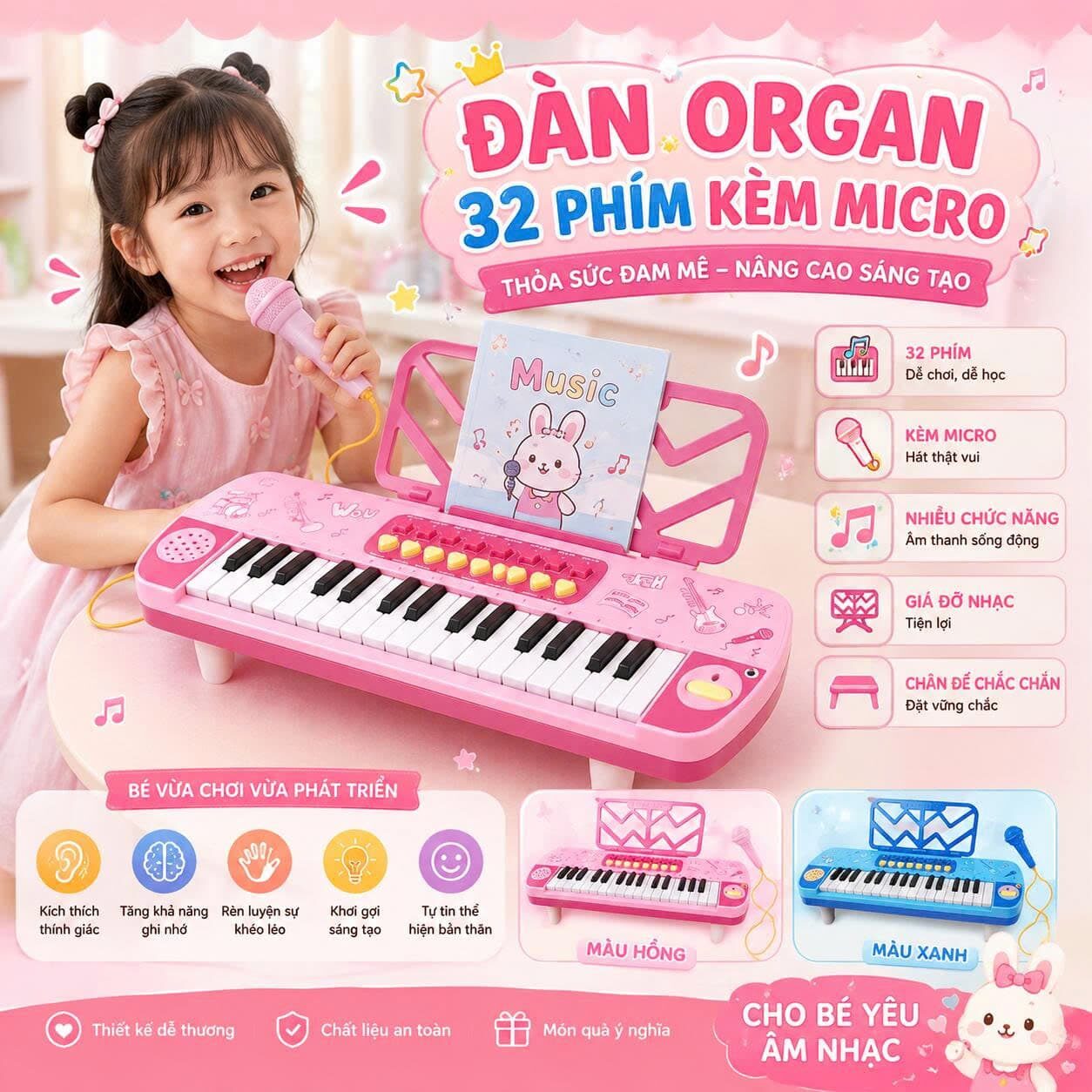 ĐÀN ORGAN 32 PHÍM KÈM MIC CHO BÉ