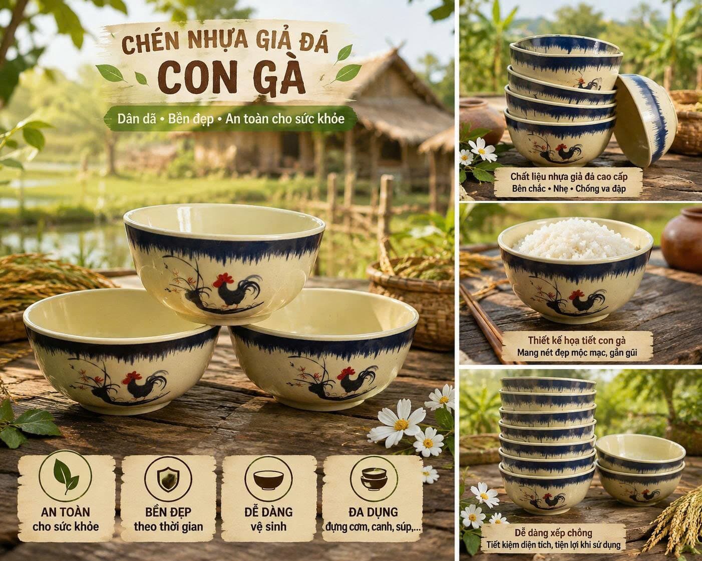 CHÉN NHỰA GIẢ ĐÁ CON GÀ