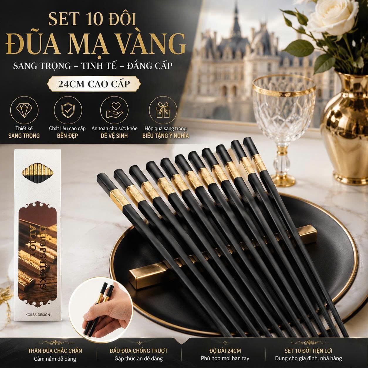SET 10 ĐÔI ĐŨA MẠ VÀNG 24CM