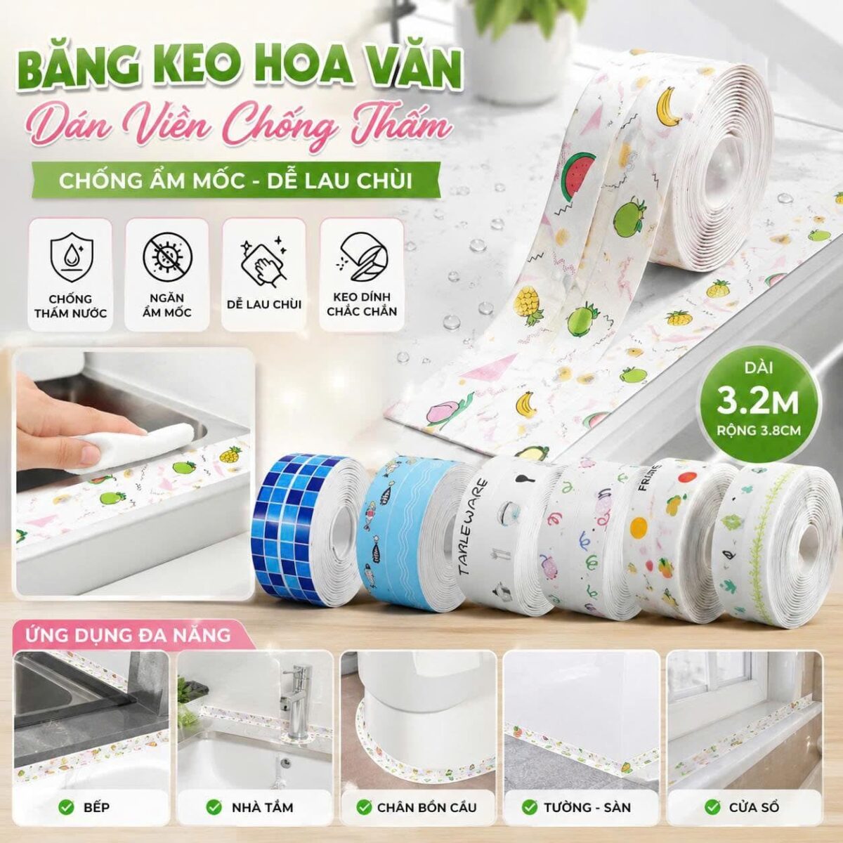 BĂNG KEO CHỐNG THẤM HỌA TIẾT DÁN VIỀN, KHE HỞ
