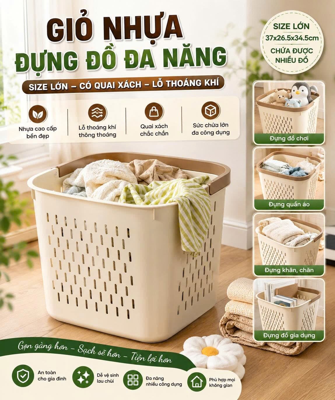 GIỎ NHỰA ĐỰNG ĐỒ ĐA NĂNG SIZE TO