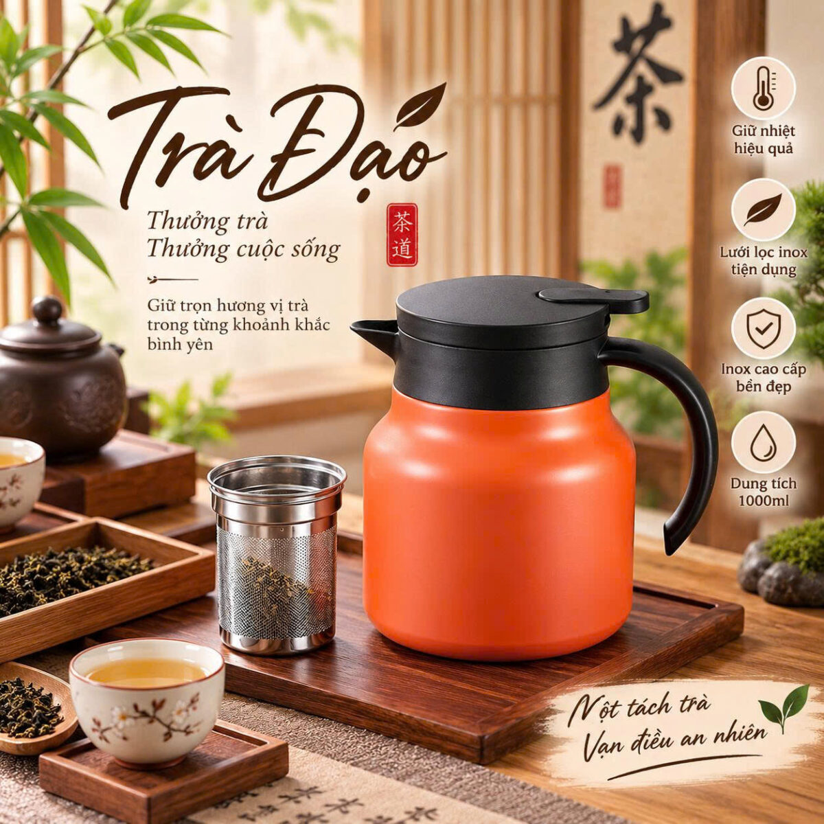 ẤM PHA TRÀ GIỮ NHIỆT 1000ML