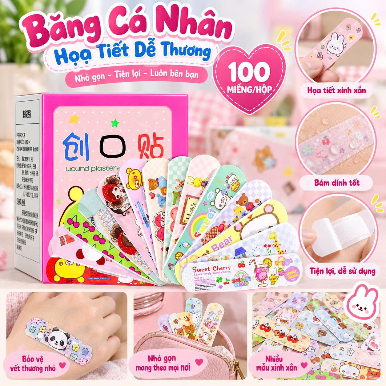 HỘP 100 BĂNG KEO CÁ NHÂN HOẠ TIẾT XINH XẮN 1 HỘP 100 BĂNG KEO CÁ NHÂN HOẠ TIẾT XINH XẮN