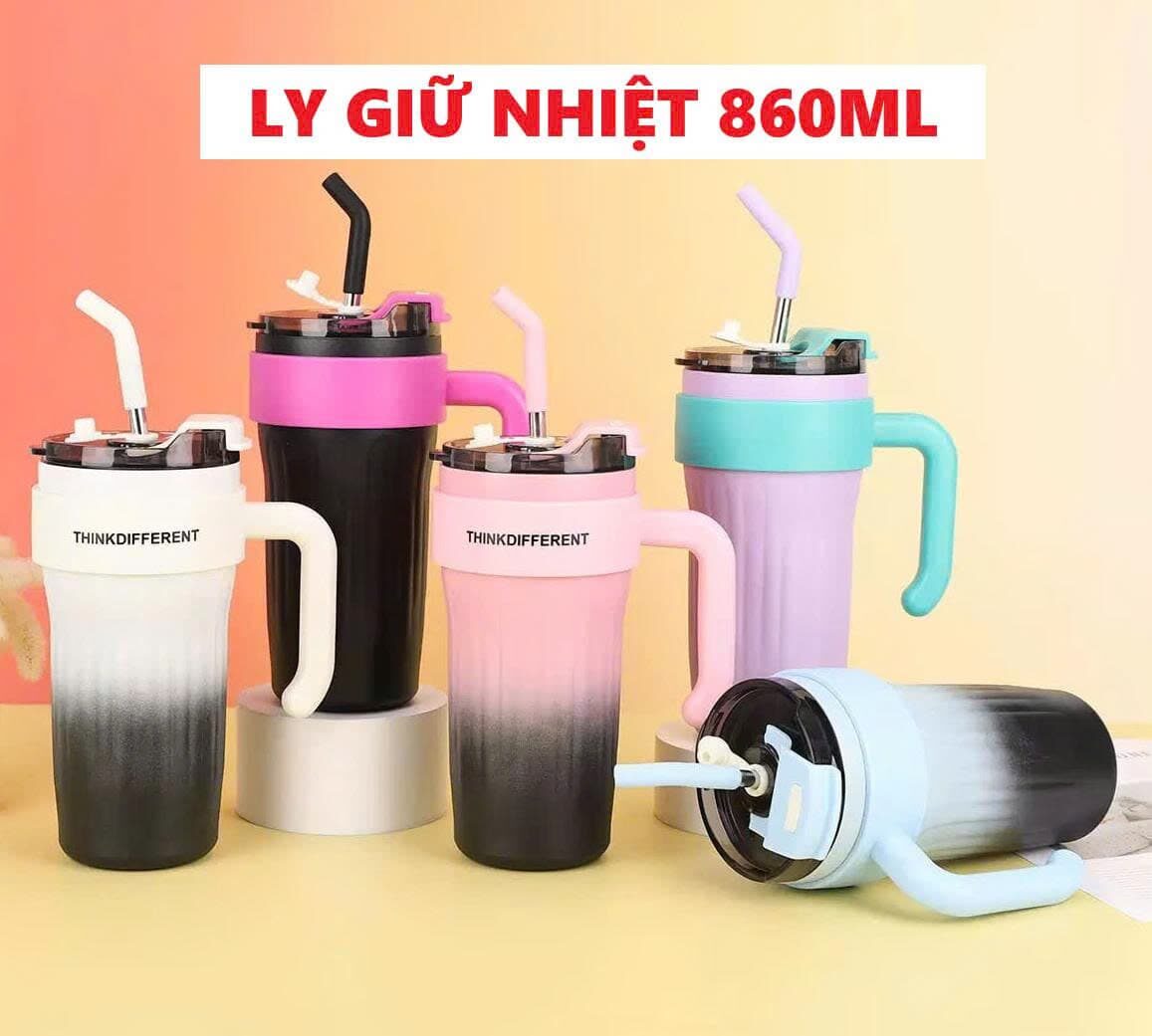 LY GIỮ NHIỆT CÓ QUAI 860ML KÈM ỐNG HÚT