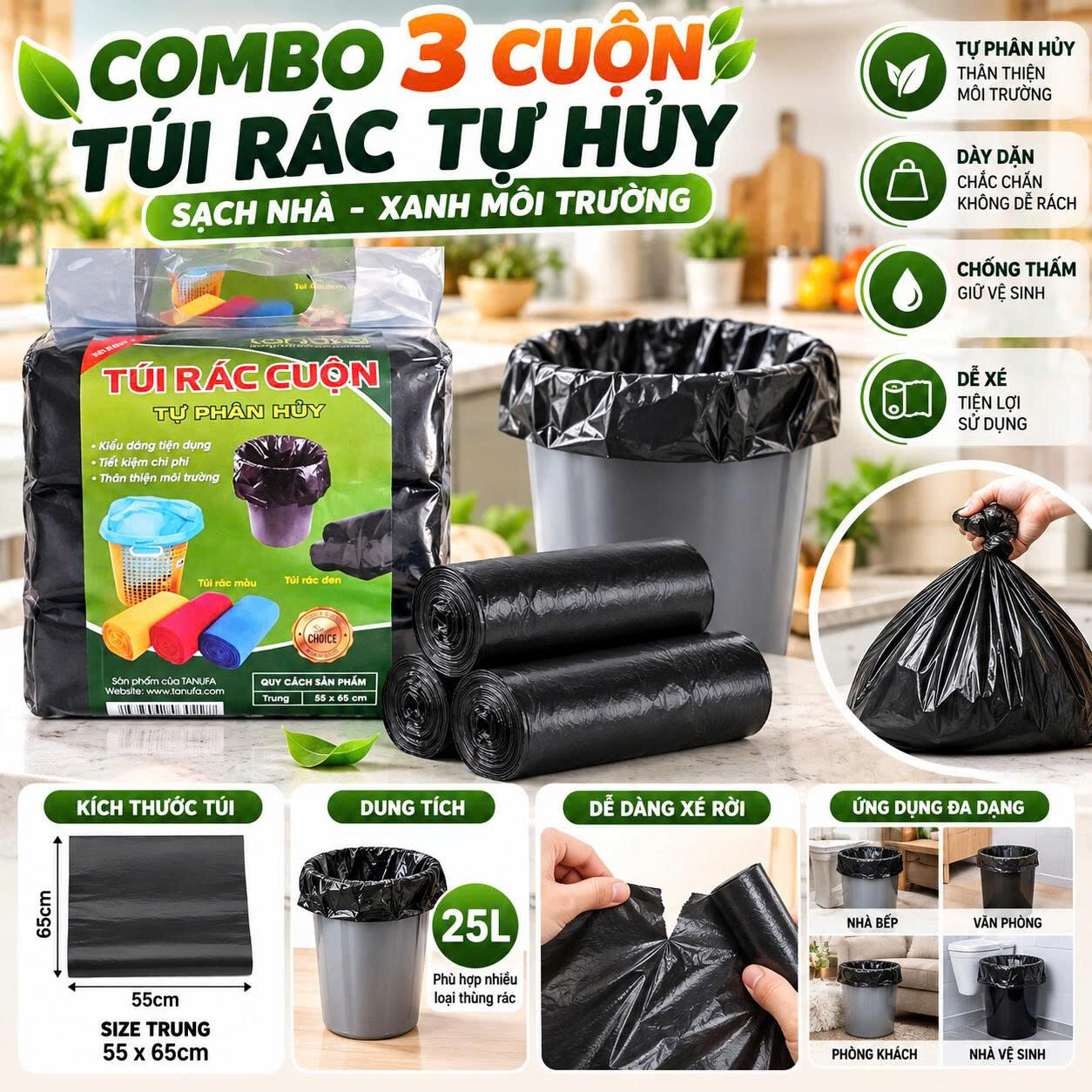 SET 3 TÚI ĐỰNG RÁC TỰ HỦY (SIZE 55 X 65CM) 1 SET 3 TÚI ĐỰNG RÁC TỰ HỦY (SIZE 55 X 65CM)