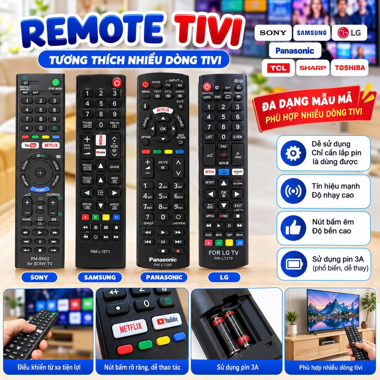 REMOTE TIVI LED CÁC DÒNG