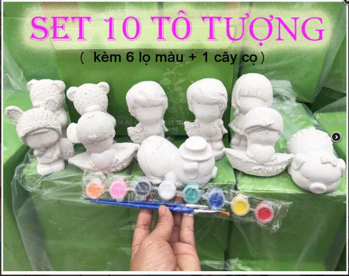 BỘ TÔ TƯỢNG 10 HÌNH KÈM CỌ + MÀU